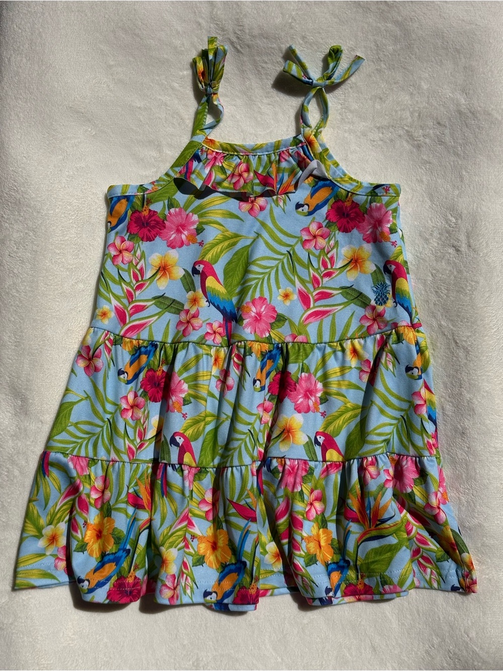 Tommy Bahama Toddler Tropical Floral Dress - Blue, Pink & Green